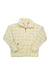 The Roxy Women's Bonfires On The Beach Jacket features a cream-colored, fuzzy fleece with a yellow grid pattern, half-zip collar, and kangaroo pocket—ideal for cozy outdoor adventures and on-the-go style.