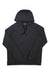 The Rhone Men's Ooo Hoodie is a long-sleeve, dark gray pullover with drawstrings, ideal for athleisure or comfortable travel, shown flat on a white background.