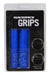 A Race Face Half Nelson Lock-On Grip in blue with two black end caps, shown in a clear plastic case featuring black and white labeling.