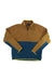 The Mens Rocklin 1/2-Zip Pullover features a mustard yellow upper with sleeves, teal blue lower section, yellow trim, and quarter-zip collar, all crafted from recycled polyester fleece.