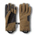 A pair of Outdoor Research Mens Gripper Sensor Gloves in brown and black, made from weather-resistant fleece-like material with grip patches, a connecting buckle, and touchscreen compatibility—one glove palm up, one palm down.