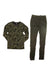 The Helly Hansen Juniors Graphic Lifa Merino Midweight Set is a two-piece thermal underwear with a long-sleeve, green camouflage top and olive green elastic-waistband bottoms.