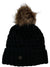 The Roxy Girls' Blizzard Beanie is a black knit winter hat with a thick, ribbed folded brim, a large brown faux fur pom on top, and a cozy fleece-lined interior for extra warmth.