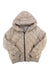 The Soia & Kyo Women's Senna Hoodie is a light brown, water-repellent quilted down jacket with a hood, front zipper, side pockets, ribbed cuffs and hem, and a stylish diamond-stitched pattern for added warmth.