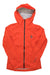 The Black Diamond Women's StormLine Stretch Rain Shell is a bright orange, lightweight, packable jacket with front zipper and small logo on the left chest.