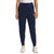A person wears The North Face Womens Canyonlands Jogger in navy, paired with a white top and sneakers. The joggers have a drawstring waist and cuffed ankles, offering a cozy yet stylish appearance against a plain background.