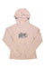 The Scott USA Women's Defined Mid Pullover is a light pink hoodie with a nature scene graphic of trees and a cabin. It features moisture-wicking fabric, long sleeves, and a front pocket, making it an ideal outdoor baselayer.