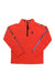 The Spyder Boys' Speed Fleece Top features a bright red fleece design with a black quarter-zip, black spider logo on the chest, and colorful patterned sleeve stripes—ideal for youth outdoor comfort.