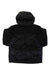 The Marmot Mens 03 Plasma Parka is a black, quilted puffer hiking jacket with a hood, front zipper, long sleeves, and a slight sheen. Made from recycled nylon, this down parka combines style and sustainability.