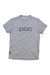 The POC Sports Juniors' Tee is a light gray kids’ outdoor T-shirt with short sleeves and a classic cotton crew neck, featuring bold dark gray "poc" lettering across the chest, shown laid flat on a white background.