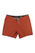 The Vissla Mens Short Sets 16.5 Inch Boardshort, shown rust-colored with UPF 50+ protection, features a grey and white drawstring waistband, two side pockets, and a subtle left-leg logo, laid flat on a white background.