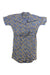 The Toad & Co Women's Willet SS Shirtdress is a short-sleeved, knee-length blue dress with a yellow floral print, button-down front, collar, and matching belt made from organic cotton, shown laid flat on a white background.