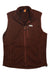 The Orvis Mens Recycled Sweater Fleece Vest features a zip-front, two zippered side pockets, stand-up collar, and chest logo patch—an eco-friendly brown vest ideal for layering comfort and outdoor style.