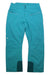 Obermeyer Bliss Snow Pants in turquoise feature two front zippered pockets, double button waist closure, and reinforced dark teal patches on the inner lower legs—stylish insulated ski pants shown on a white background.