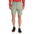 A person wearing The North Face Men's Project 8 Inch Short in light green, a red long-sleeve shirt, and black sneakers stands facing forward against a white background.