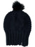 The Pistil Women's Juliette is a black knitted winter hat for women with a textured pattern, ribbed brim, and a fluffy faux fur pom on top.