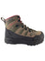 The Redington Men's Forge Boot-Sticky Rubber is a brown and black hiking boot with red accents, black laces, rugged tread, and reinforced toe and heel for outdoor durability.