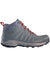The Oboz Women's Sypes Mid Leather B-Dry Shoe in gray features red laces, a rugged black sole, and a red pull tab—sustainable hiking boots built for outdoor adventures.
