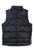 The Marmot Mens Guides Down Vest is black and sleeveless with a front zipper, two large pockets, a high collar, and a subtle Marmot logo on the upper left chest. This outdoor vest offers insulated comfort for cold weather.