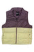 The Marmot Womens Guides Down Vest is a sleeveless insulated vest featuring a maroon upper, light yellow lower section, front zipper closure, and two zippered pockets. The Marmot logo appears on the chest and inside label—ideal for outdoor layering.