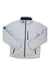 The Helly Hansen Men's Crew Midlayer Jacket is light gray, windproof, and fleece-lined with a front zipper, standing collar, long sleeves, zippered chest and side pockets, plus HH logos on the left sleeve and collar.