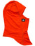 The Turtle Fur Comfort Shell Ninja Balaclava is a bright orange, lightweight hooded mask with a face opening and features a small black patch with a white animal logo on the side for style and comfort.
