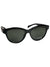 Black cat-eye polarized sunglasses with green-tinted lenses and glossy black frame.