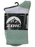 The Zoic Women's Lucy Sock is a pair of mint green and white cushioned crew socks with a black Zoic brand label, mountain logo, size details, and a plastic hanger—ideal for women's cycling or mountain biking.