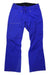 The Norrona Womens Lofoten GORE-TEX Pants in bright blue feature front pockets, a zippered thigh pocket, button closure, belt loops, reinforced cuffs, and waterproof protection, shown laid flat on a white background.