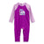 The North Face Infant Baby Amphibious Sun One-Piece features long sleeves, two shades of purple, snap-leg buttons, UPF 40+ protection, and a colorful graphic with the logo on the chest.