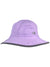 The Outdoor Research Kids Rambler Sun Sombrero is a light purple sun hat with a wide brim, dark gray edge, UPF 30 protection, and an embroidered OR logo. Moisture-wicking fabric keeps kids cool and comfortable outdoors.