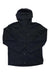 The Fjallraven Mens Ovik Hydratic Jacket is a dark navy waterproof travel jacket made from recycled polyester, featuring a hood, button closures, two front chest flap pockets, and long sleeves. Shown laid flat on a white background.
