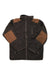 The Lost Horizons Mens Oxford Fleece Lined Sweater is dark gray with brown shoulder and elbow patches, a stand-up collar, chest zipper pocket, and a knit texture.