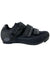The Serfas Women's Leadout Road Shoe in black features a lightweight, breathable perforated design, two Velcro straps, and a top buckle closure; shown from the side profile facing right.