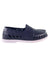 The Sperry Women's Authentic Original Float Shoe is a navy blue, lightweight slip-on with ventilation holes, a light-colored sole, and non-slip traction for stability. Shown from the side, it's made of rubber or similar materials.