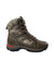 The Wolverine Mens Sightline 7 Inch Boot is a rugged brown hiking boot with camouflage fabric accents, red heel stripe, black treaded sole, and brown laces, displayed in side profile on a white background.
