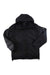 A black Salewa Men's Fanes 2L PTX 2/1 Jacket with hood, front zipper, long sleeves, and a small logo patch on the left upper arm, made with TirolWool Responsive, is displayed flat on a white background.