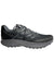 Men's trail running shoe, dark gray mesh upper with lace-up closure and treaded outsole