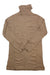 The Tentree Women's Highline Turtleneck Dress in light brown, shown flat on a white background, features ribbed cuffs, hem, and neck detailing—making it an ideal women’s casual dress for any occasion.