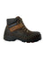 The Wolverine Men's Cabor Waterproof 6IN Composite Toe Boot features brown and black leather, metal eyelets, tan accents, a black rubber sole, and side branding—ideal men's outdoor footwear for tough jobs.