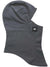 The Turtle Fur Kids' Micro Fur Ninja Balaclava is a gray fleece balaclava with a fitted hood, extended neck, and a small rectangular patch with a white animal logo—ideal for skiing adventures.