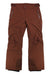 The Marmot Womens Slopestar Pant in brown features zippered pockets, belt loops, reinforced knees, PrimaLoft insulation, and adjustable waist tabs, shown laid flat on a white background.