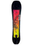 The Rossignol Kids Jibfluence Snowboard features a gradient red-to-yellow background with bold black artwork of a mythical creature and wings, bordered by a checkered pattern. It includes AMPTEK AUTO TURN, Twin Freestyle flex, and has a product sticker on the right side.