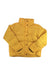 The Outdoor Research Womens Coldfront Down Jacket is a bright yellow, water-resistant puffer with a high collar, button closure, and long sleeves, shown laid flat on a white background.