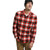 A man wearing a black beanie, brown pants, and The North Face Mens Arroyo Flannel Shirt stands against a plain white background, looking to his left and smiling.