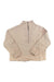 The UGG Women's Elana Mixed Half Zip Top in beige features a high collar, long sleeves, elastic cuffs, and a relaxed fit, shown laid flat on a white background.