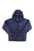 The Outdoor Research Men's Superstrand LT Hoodie is a navy, lightweight men's climbing jacket with a front zipper and OR logo on the left chest. It features quick-drying, quilted, slightly shiny material for comfort.