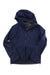 The Outdoor Research Men's Foray II Jacket, a navy blue GORE-TEX waterproof hooded jacket with a front zipper and long sleeves—perfect for hiking—is laid flat on a white background.