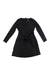 The Toad & Co Women's Cue Wrap Dress is a black, long-sleeve wrap dress made from eco-friendly Tencel, with a V-neckline and a fabric belt at the waist, shown laid flat on a white background.