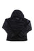 The Marmot Womens Hype Down Hoody is a black puffer jacket with horizontal stitching, 800 fill goose down insulation, front zipper closure, and long sleeves, displayed laid flat on a white background.